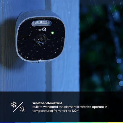myQ Outdoor Battery Camera | 2K Camera, Color Night Vision, Spotlight, Motion Alerts, Live View with Two-Way Talk, Wireless, Weather-Resistant, Outdoor, White, 3 Pack