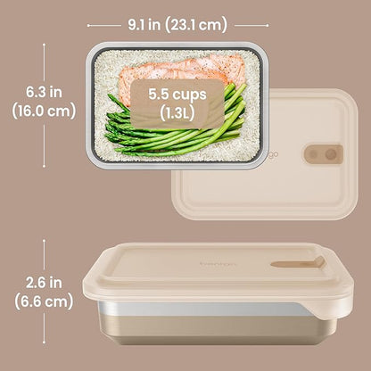 Bentgo MicroSteel Heat & Eat Container – Microwave-Safe, Leak-Proof & Airtight, Easy-to-Clean Lightweight Stainless Steel Reusable Food Storage with Silicone Lid (Dinner Size; 5.5-Cup Capacity; Gold)