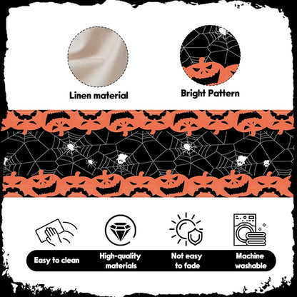 Halloween Table Runner Black and Orange Pumpkin Spider Web Table Linen Runner Halloween Decoration 13x36 Inch Table Runner for Dinning Kitchen Indoor Outdoor Halloween Kitchen Decor