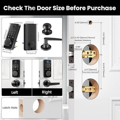 Smart Lock with Handles, Fingerprint Door Lock App Control, Keyless Entry Door Lock Set, Electronic Keypad Deadbolt, Auto & One Touch Lock, Easy Installation, IP54, Digital Smart Code