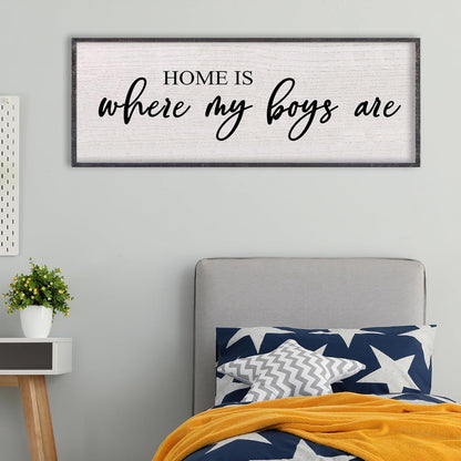 Home Is Where My Boys Are Wall Decor 40"×15" mom and her boys Sign for boys room Playroom Large Wood Framed Wall Hanging Art (Black)