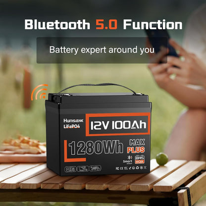 3PACK 12V 100Ah LiFePO4 Lithium Battery MAX Bluetooth 5.0 IP67, 15000+ Deep Cycles Lithium Battery, Built-in 110A BMS for RVs Marine Trolling Motors
