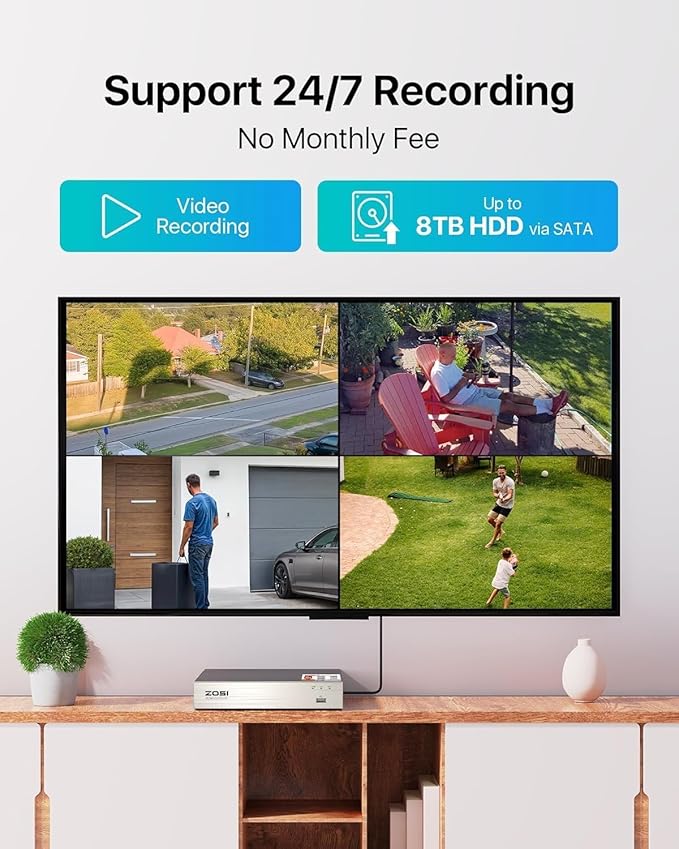 ZOSI 8CH 5MP Lite Security Camera System with AI Human Vehicle Detection, H.265 8 Channel CCTV DVR and 8 x 1080p 1920TVL Surveillance Metal Cameras Indoor Outdoor, Night Vision, Remote Access, No HDD