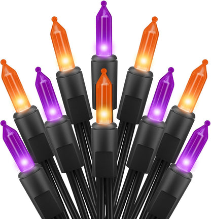 2 Pack Halloween Mini Lights, 13 Feet 50 Count Totally 100 Count Incandescent Mini String Lights, Connectable Halloween Light for Haunted House Party Holiday Window Indoor Decoration, Orange & Purple
