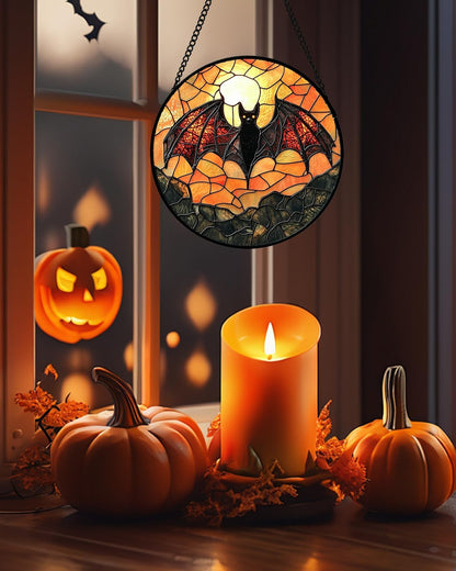 Stained Glass Window Hanging, Black Bat Sun Catcher for Door Home Decor Animal Suncatcher Christmas Mother's Day Birthday Gifts for Women Men Mom and Nana 15 in