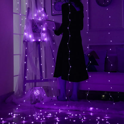 HOME LIGHTING Window Curtain String Lights, 300 LED 8 Lighting Modes Fairy Copper Light with Remote, USB Powered for Halloween Christmas Bedroom Party Wedding Home Garden Wall Decorations, Purple