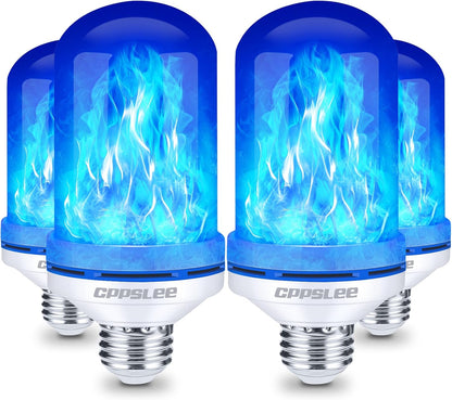 CPPSLEE Upgraded LED Flame Light Bulbs, 4 Modes Flickering Light Bulbs, E26 Base Fire Flame Bulb for Halloween Decorations Outdoor, Christmas Lights Patio Indoor Home Decor (Blue, 4 Pack)