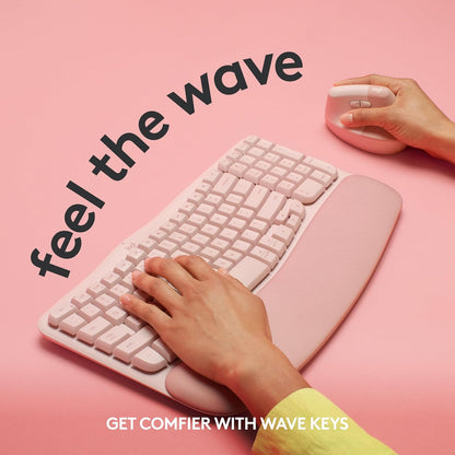 Logitech Wave Keys Wireless Ergonomic Keyboard with Cushioned Palm Rest, Comfortable Natural Typing, Easy-Switch, Bluetooth, Logi Bolt Receiver, for Multi-OS, Windows/Mac - Rose