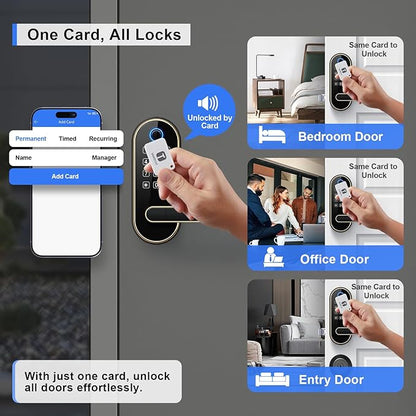 Bluetooth Fingerprint Smart Lock with Handle & Keypad – Fits Most US Doors, DIY Install, Keyless Entry: Code, FOB, Auto-Lock. Ideal for Home, Airbnb, Rental, Kids, Seniors. Alexa & Google Compatible