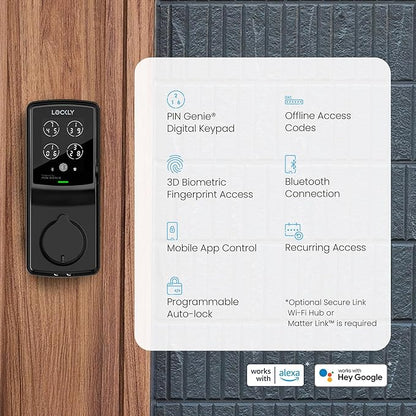 Lockly Secure Plus, Keyless Entry Door Lock, Smart Locks for Front Door, Smart Lock Deadbolt, PIN Genie® Keypad, 3D Biometric Fingerprint Sensor, Auto Lock Smart Door Lock