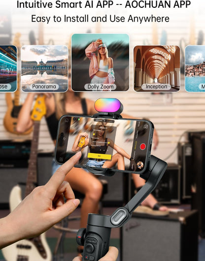 Gimbal stabilizer for Smartphone,Gesture Control/face Tracking,Magnetic Fill Light,Foldable Handheld Phone Gimbal,3-axis stabilizer TikTok YouTube Vlog Recording XE kit