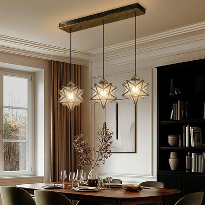 Glam Chandelier 3 Lights Glass Star Pendant Lights for Dining Table Kitchen Island Modern Ceiling Hanging Lights Included LED Warm Light Bulbs Oiled Bronze