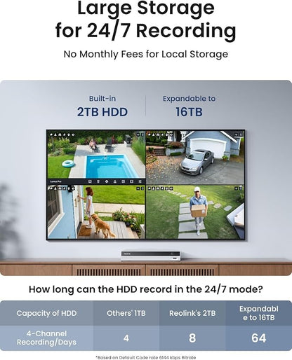 Reolink 4K Security Camera System with PT Auto-Tracking, 355°Pan 50°Tilt, 4K PoE Cameras Home Surveillance Wired Outdoor, Smart AI Detection, Spotlights & 2-Way Talk, 8CH NVR 2TB HDD, RLK8-800PT4