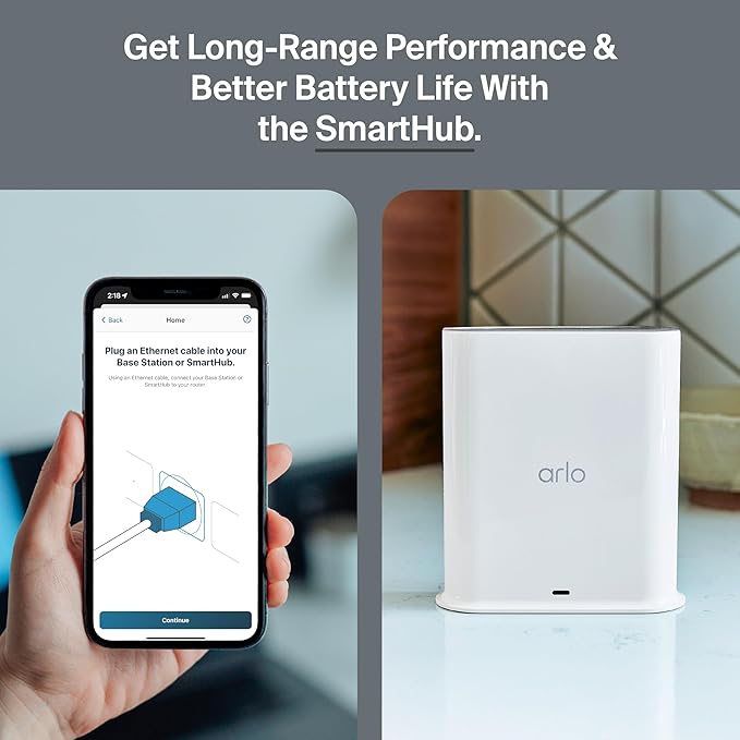 Arlo Ultra Security Camera 4K HDR (3rd Gen, 2025 Release) + SmartHub, Battery Power, Emergency Response, AI Event Captions, 1-Month Trial of Secure Plan, 180° Field of View, 3 Cam, White