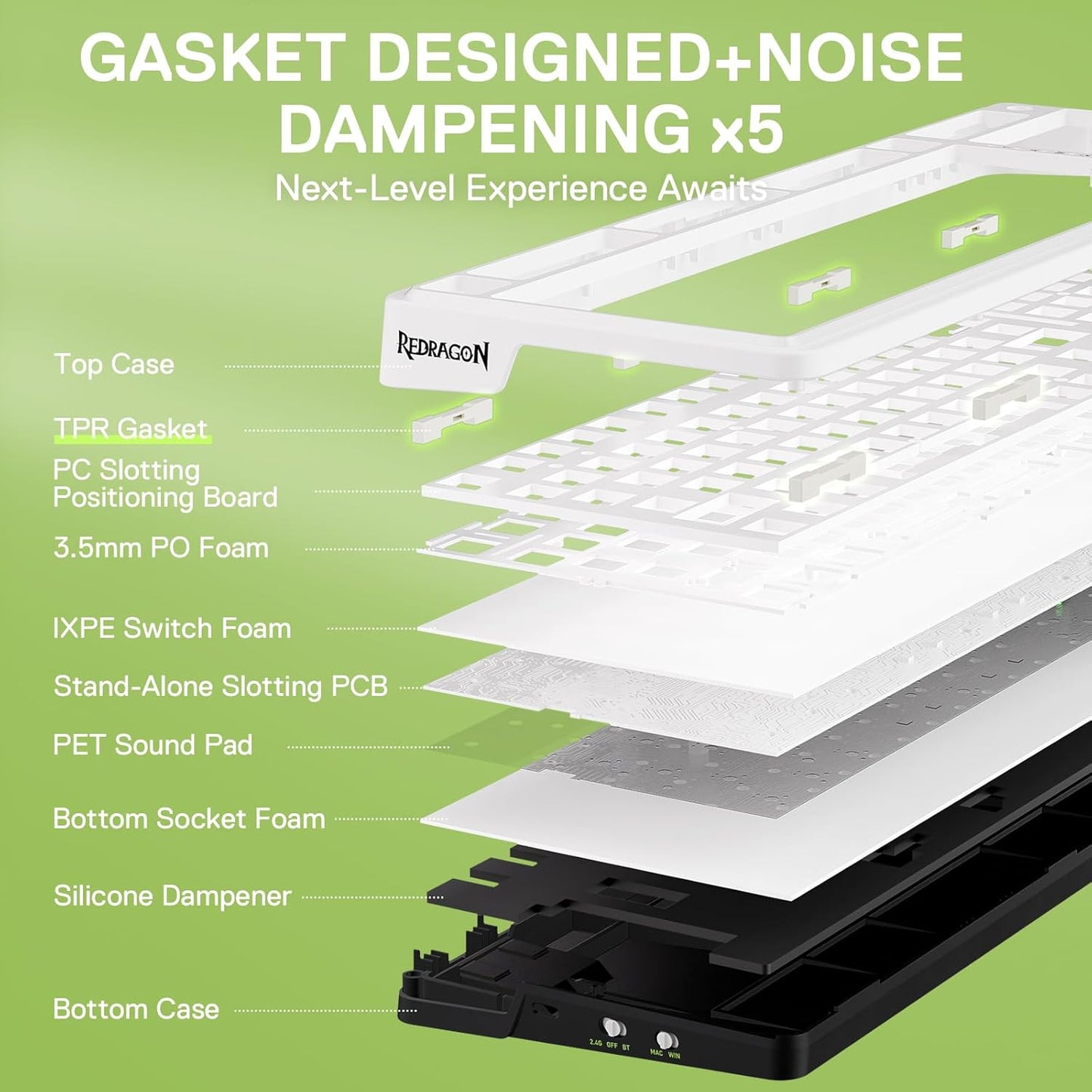 Redragon K686 PRO 98 Keys Wireless Gasket RGB Gaming Keyboard, 3-Mode PBT Mechanical Keyboard w/Hot-Swap Socket, Dedicated Knob Control & 5-Layer Noise Dampening, Custom Linear Switch