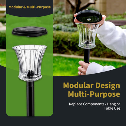 Glass Solar Pathway Lights Outdoor Waterproof, Decor Landscape Lighting with Modular Design, 3000K LED, Auto On/Off Solar Stake Light for Yard Garden Driveway Walkway Lawn, Warm White (6 Pack)