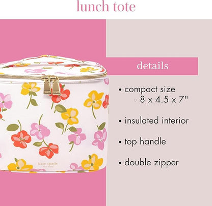 kate spade new york, Insulated Lunch Tote, Small Lunch Cooler, Cute Lunch Bag for Women, Striped Thermal Bag with Double Zipper Close and Carrying Handle (Spring Pansies)