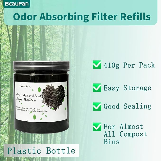 4 Canisters Odor Absorbing Carbon Filter Refills for Smart Waste Kitchen Composter, 12-Month Supplement, Replacement Activated Charcoal Filters Compatible with Electric Countertop Compost Bin, 1.55 LB