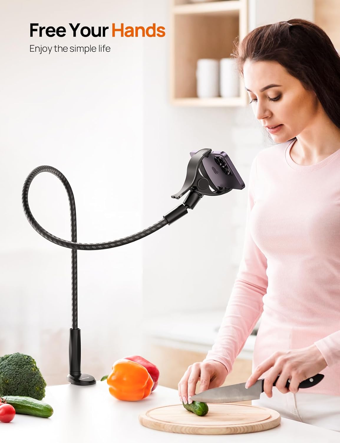 Gooseneck Phone Holder for Bed - [2025 Upgrade Nylon Braid] 38” Long Flexible Lazy Arm Clip, 360 Adjustable Overhead Phone Mount for iPhone 15 14 13 12 11 Pro Max Mini Plus, all 4-7" Cellphone