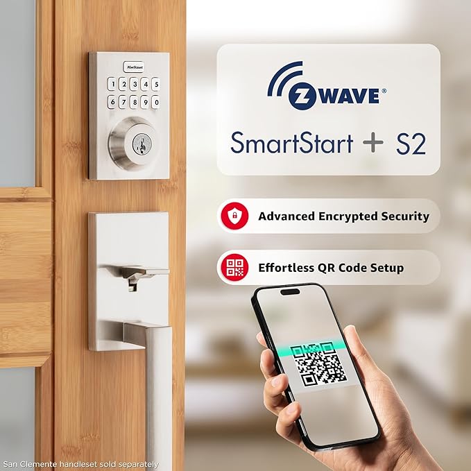 Kwikset Home Connect 620 Smart Lock Deadbolt with Z-Wave Technology, Works with Ring Alarm, Samsung Smartthings and More, Z-Wave Hub Required, Contemporary Design in Satin Nickel