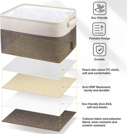 BALEINE 4 Pack Fabric Storage Bins for Shelves, Linen Storage Baskets for Organizing, Decorative Closet Bins for Clothes, Home (Brown, 12"x8"x8")