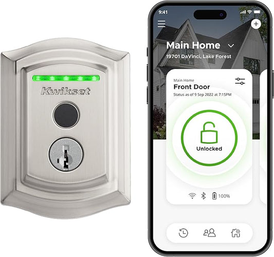 Kwikset Halo Touch Fingerprint Wi-Fi Smart Lock, Keyless Entry Door Low Profile Deadbolt, Geofence Auto-Unlock, Grade AAA Certified, No Hub Easy Install, Satin Nickel Lifetime Finish Warranty, Arch