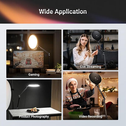 NEEWER Basics 10.5" Streaming Key Lighting, 3000-6500K 15W Full Screen LED Panel Ring Light with Adjustable Arm Stand Desk Clamp Timer for Laptop Computer Video Conference Zoom Makeup, R10