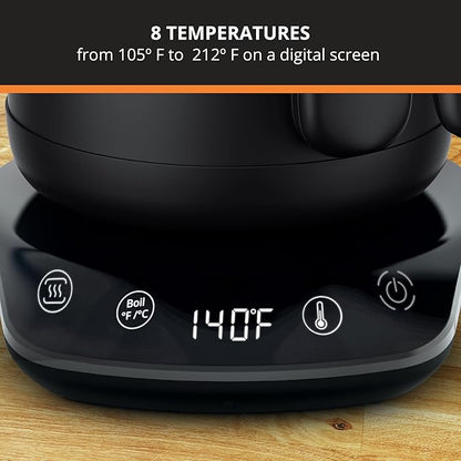KRUPS Gooseneck Electric Kettle: 1L Stainless Steel, 1350W Fast Boiling, Boils 1 Cup in 80 Seconds, Temperature Control with 8 Presets, 60-Min Keep Warm, Precision Pour for Coffee and Tea