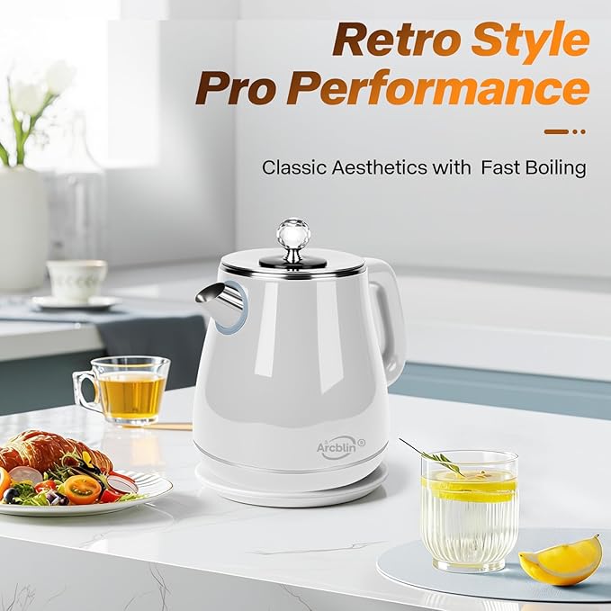 Retro Electric Kettle 1.8L, All Stainless Steel Hot Water Electric Kettle for Boiling Water, BPA Free Tea Kettle, 1350W Fast Boil, Auto Shut Off & Boil-Dry Protection
