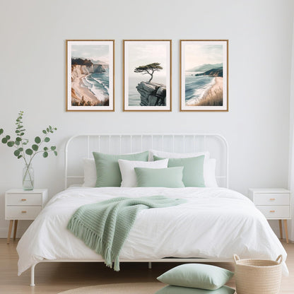 Amalfi Coastal Beach Framed Canvas Wall Art Set, Summer Ocean Wall Decor, Southwestern Beach Wall Painting, Ocean Seascape Art Prints for Living Room, Bedroom, Dining Room - 16"x24"x3