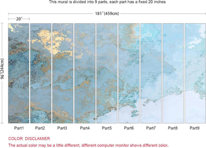 Abstract Wallpaper Blue Gold Marble Texture Wall Mural Wallpaper(Not Peel n' Stick)
