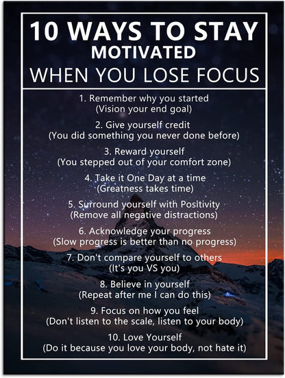 Inspirational Canvas Painting Wall Art for Office 10 Ways to Stay Motivated When You Lose Focus Motivational Wall Art Life Growth Poster Framed Artwork Prints Picture for Living Room [30''Wx 40''H]