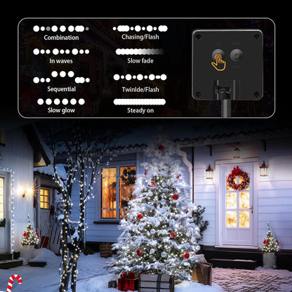 2 Pack Solar String Lights Outdoor, 200 LED Extra-Long 78Ft Solar Lights Outdoor with 8 Lighting Modes, IP65 Waterproof for Garden, Patio, Xmas, Balcony, Tree, Wedding, Party Decor (White)