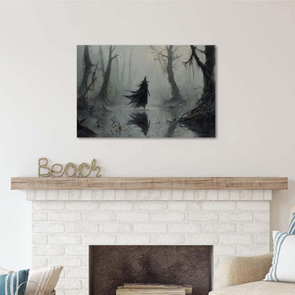 JFHCQJPK Vintage rustic swamp witch poster dark moody wall art gothic horror season halloween print for home decor retro dark moody painting32x48in Frameless