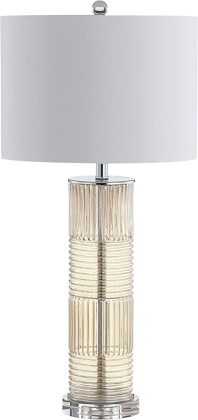 JONATHAN Y 30" Champagne Glass and Crystal Table Lamp, Contemporary Transitional Pillar Lamp for Living Room Bedroom, White Faux Silk Drum Shade, LED Bulb Included JYL2064A