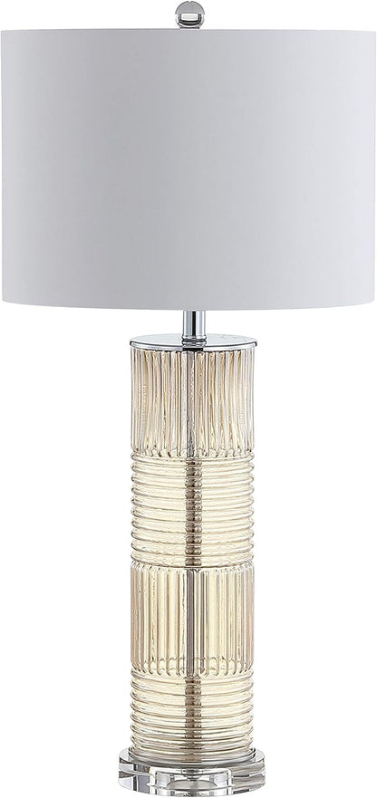 JONATHAN Y 30" Champagne Glass and Crystal Table Lamp, Contemporary Transitional Pillar Lamp for Living Room Bedroom, White Faux Silk Drum Shade, LED Bulb Included JYL2064A