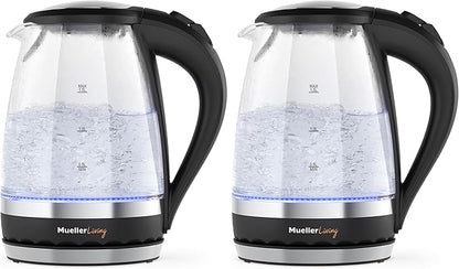 MuellerLiving Glass Kettle 1.5L 1500W LED Light Electric Tea Kettle Automatic Shut-Off with SpeedBoil Tech and Boil-Dry Protection (Pack of 2)