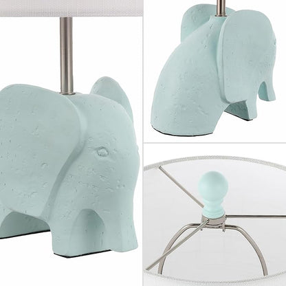 JONATHAN Y 17.5" Turquoise Elephant Kids Table Lamp, Whimsical Resin Bedside Lamp with White Linen Drum Shade for Bedroom Playroom Nursery, LED Bulb Included, UL Listed (JYL1143B)
