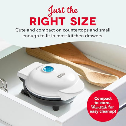 Dash Mini Waffle Maker- Compact Electric Iron for Creative Homemade Treats - PTFE nonstick surface - Easy-to-Clean - Perfect for Kids & Families - White