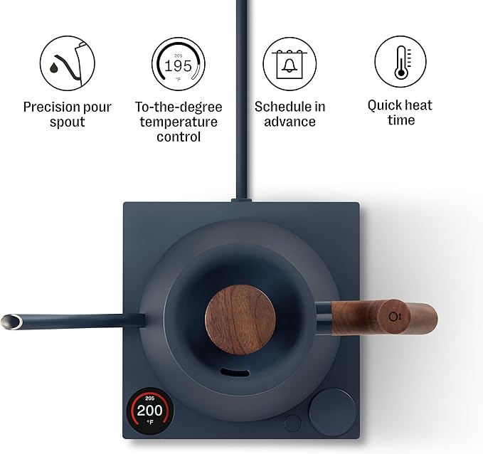 Fellow Stagg EKG Pro Electric Gooseneck Kettle - Pour-Over Coffee and Tea, Quick Heating, Precise Temperature Control, Scheduling, Built-in Brew Timer, Stone Blue with Walnut Wood Handle, 0.9 Liter