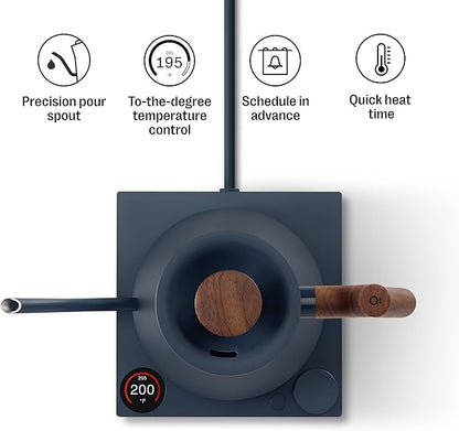 Fellow Stagg EKG Pro Electric Gooseneck Kettle - Pour-Over Coffee and Tea, Quick Heating, Precise Temperature Control, Scheduling, Built-in Brew Timer, Stone Blue with Walnut Wood Handle, 0.9 Liter