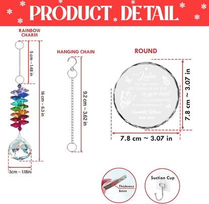 Personalized Memorial Christmas Ornament – Custom Angel Heaven Ornament for Loss of Loved One – Listen to The Wind Glass Sun Catcher – Family Remembrance Gift for in Loving Memory