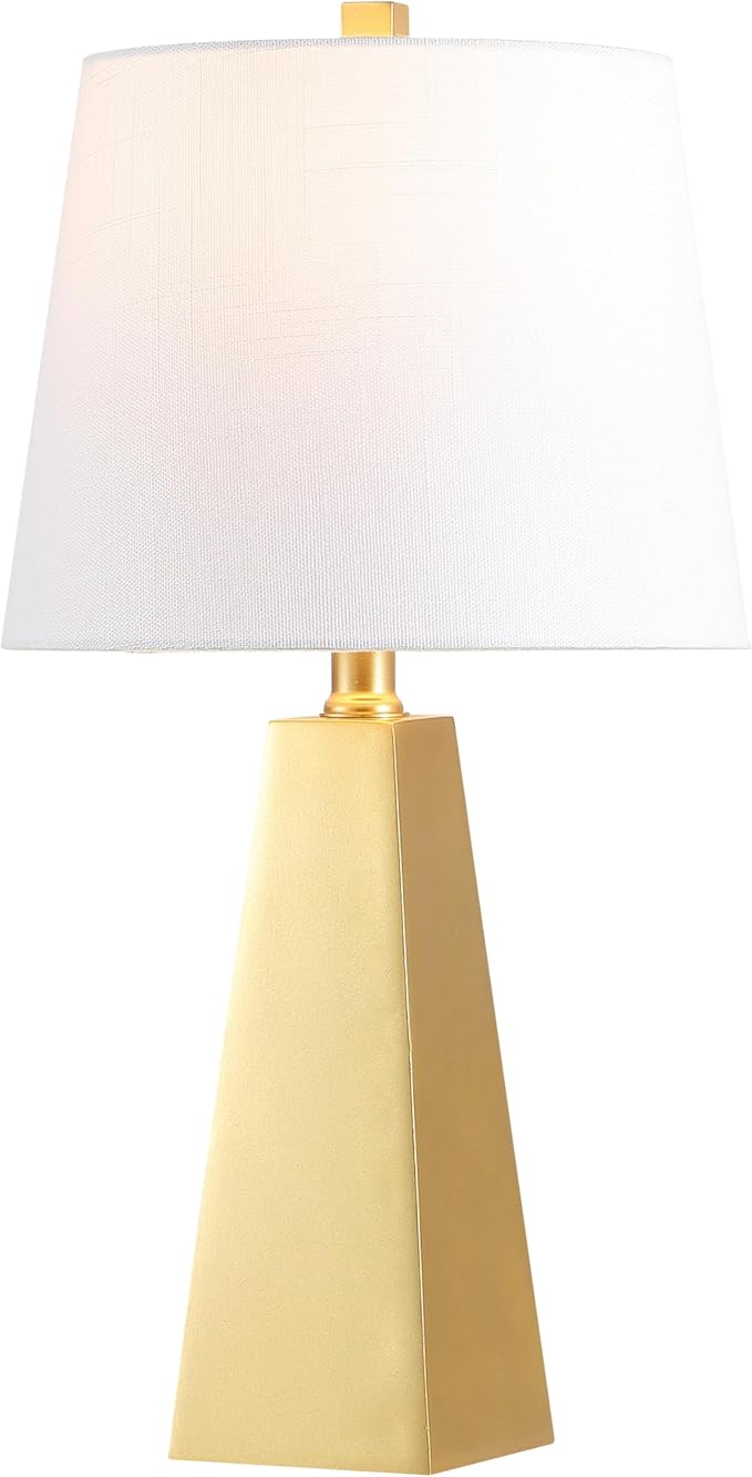 JONATHAN Y 20.5" Gold Painting Modern Resin Table Lamp for Bedroom Living Room, Contemporary Faceted Bedside Lamp with White Linen Shade, LED Bulb Included (JYL1038A)