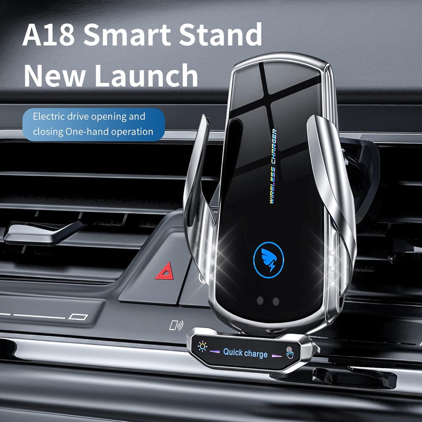 Wireless Car Charger Mount Automotive Electric Induction 15W Fast Charging Auto Clamping Car Phone Holder Mount Wireless Charging Mount Air Vent Phone Holde Compatible with All Android (Blue)