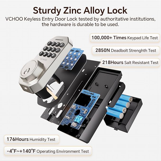 Keyless Entry Door Lock Set WiFi Smart App Control Door Lock for Front Door Keypad Deadbolt with 2 Knobs Auto Lock One Time Codes Easy Install, Satin Nickel