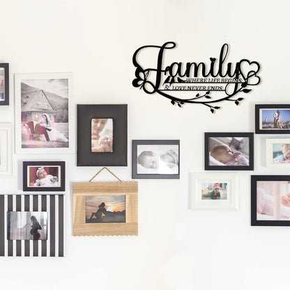 Family Sign Black Metal Wall Art Decor, Oppro Family Where Life Begins Love Never Ends Wrought Iron Wall Decorations, Hanging Plaque Letters Signs Home Decor for Living Room Bedroom Dining Room Kitchen Mother's Day Father's Day