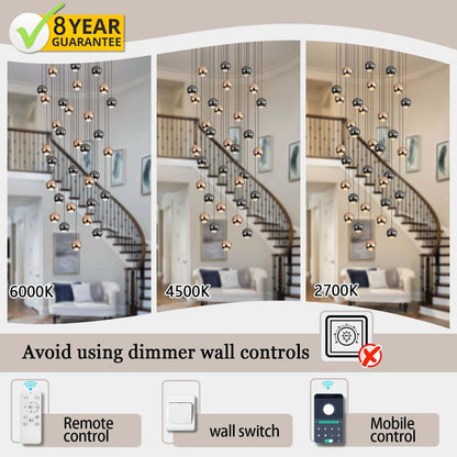 Farmhouse Crystal Chandelier, Luxury Hanging Lights High Ceiling Pendant Lighting for Foyer Staircase 32 Lights Black and Gold Dimmable 2700k-6000k