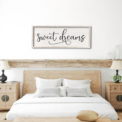 comurdyo Sweet Dreams Wall Decor Above Bed Sign 40" x 15" Master Bedroom Wooden Antique Framed Large Rustic Farmhouse Guest Room Beautiful Simple Hanging Plaque Over Bed Wall Art (White)