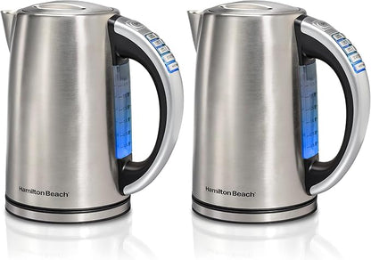 Hamilton Beach 1.7 Liter Temperature Control Electric Kettle,Water Boiler & Heater,Fast Boiling 1500 Watts,BPA Free,Cordless,Auto-Shutoff and Boil-Dry Protection,Stainless Steel (41020R),(Pack of 2)