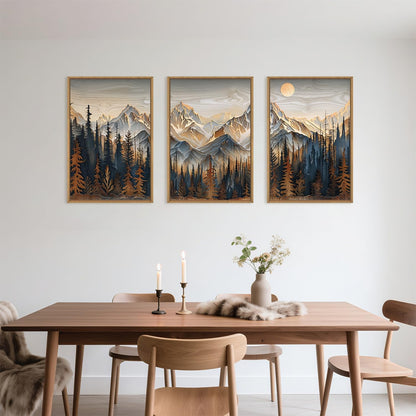 Celestdeco Wood Mountain Framed Canvas Wall Art Set, Pine Trees Wall Painting, Ridge Scenery Wall Decor, Natural Sun Landscape Art Print for Living Room, Bedroom, Dining Room, Office - 24"x36"x3